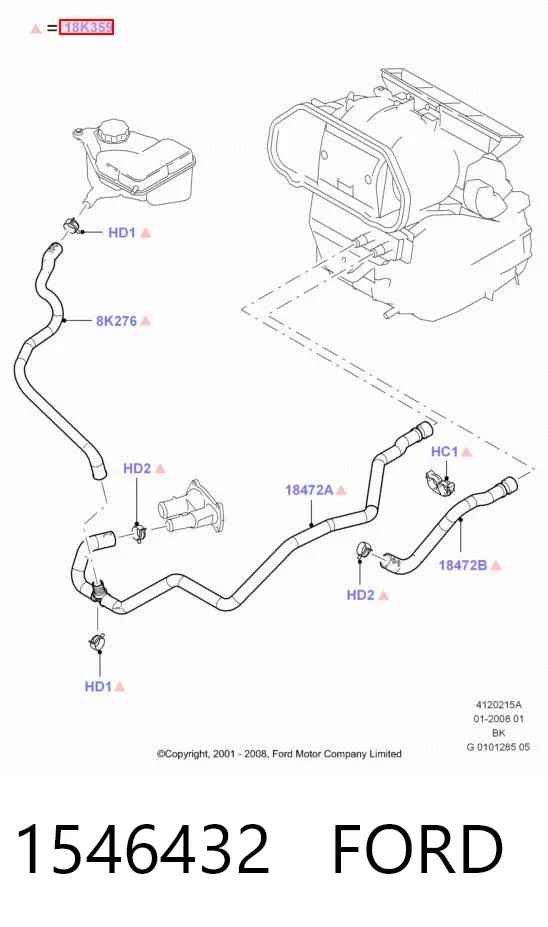 Przewód (króciec) układu chłodzenia 1546432 Ford