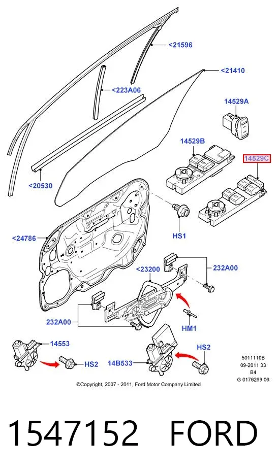 Panel przyciskowy sterowania podnośnikiem szyby przedni lewy 1547152 Ford