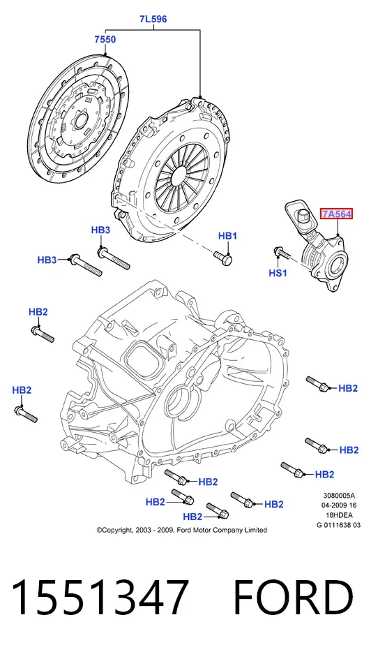 Cylinder roboczy sprzęgła (wysprzęglik) w komplecie z łożyskiem wyciskowym 1551347 Ford