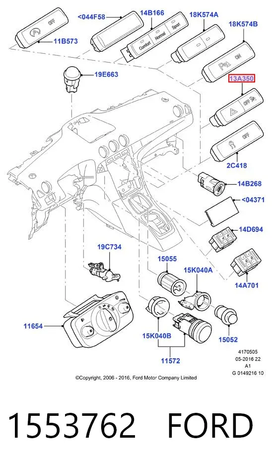 Przycisk włączania światła awaryjnego 1553762 Ford