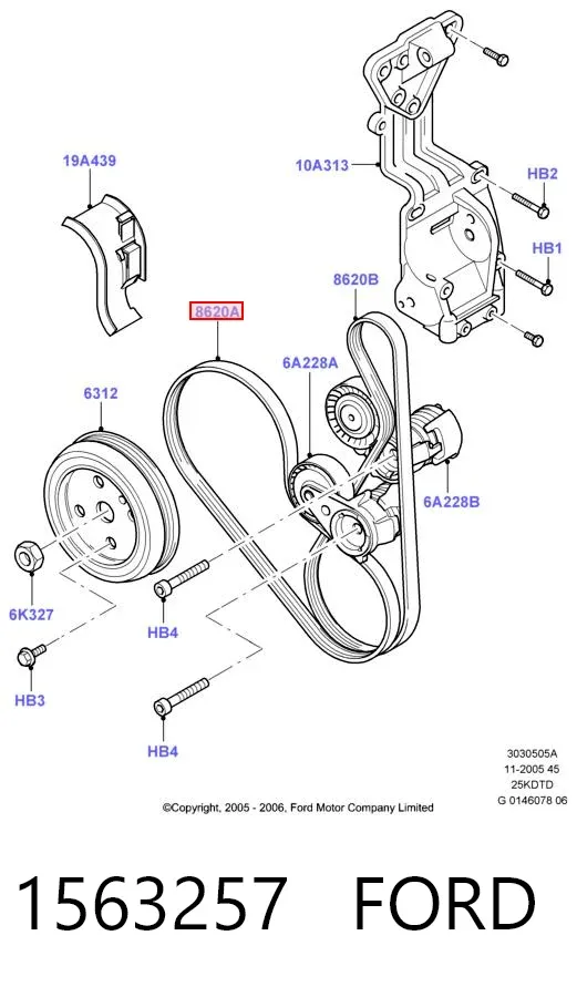 Pas napędowy mechanizmów 1563257 Ford