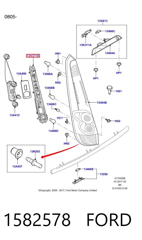 Płyta lampy zespolonej tylnej kontaktowa 1582578 Ford