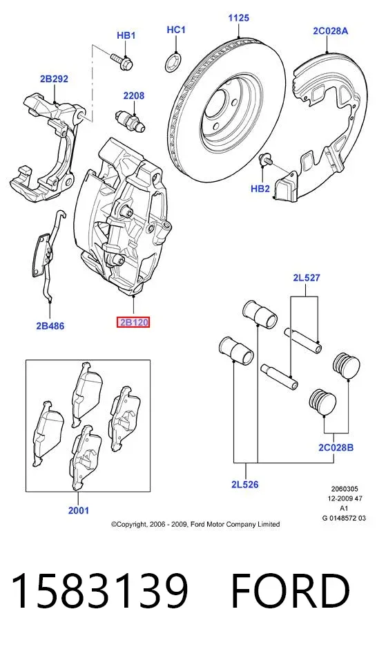 Zacisk hamulcowy przedni prawy 1583139 Ford