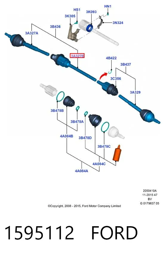 Przegub homokinetyczny wewnętrzny przedni prawy 1595112 Ford