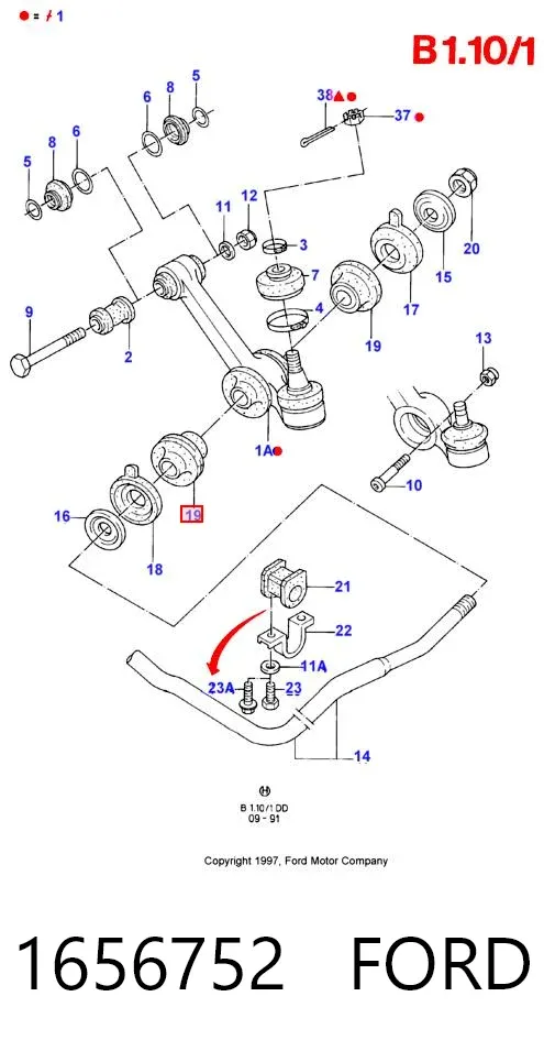 Silentblock przedniego wahacza dolnego 1656752 Ford