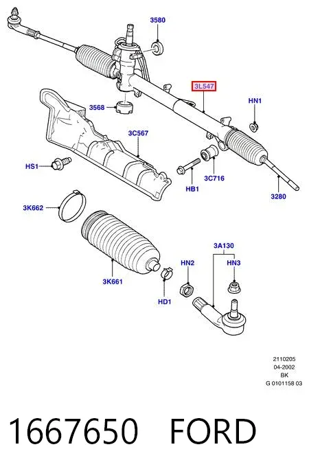 Listwa kierownicza (maglownica) 1667650 Ford