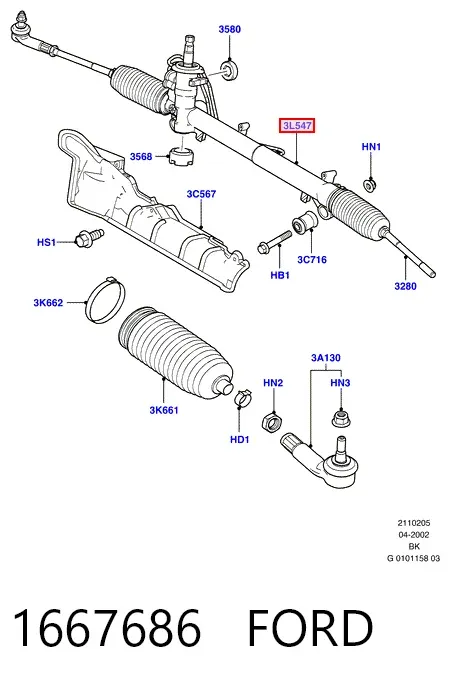 Listwa kierownicza (maglownica) 1667686 Ford