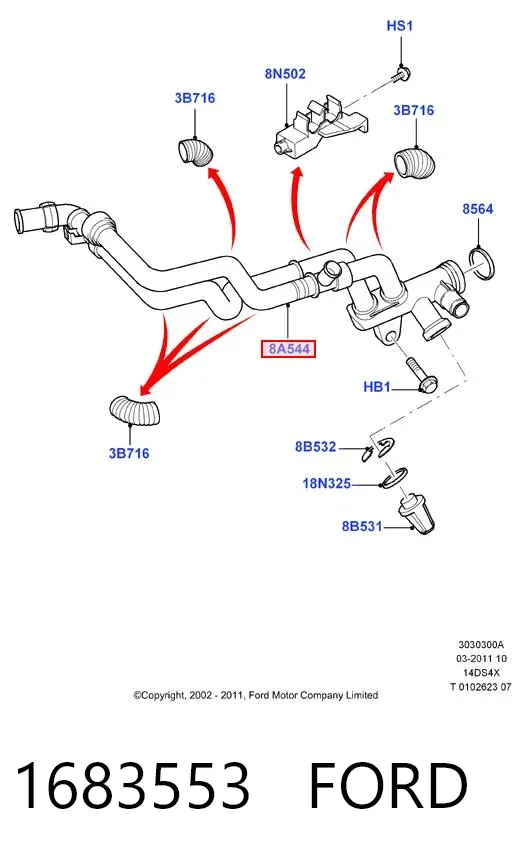 Przewód (króciec) układu chłodzenia 1683553 Ford