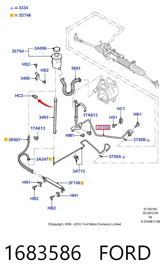Przewód hydraulicznego układu wspomagania wysokiego ciśnienia, od pompy do maglownicy (mechanizmu) 1683586 Ford