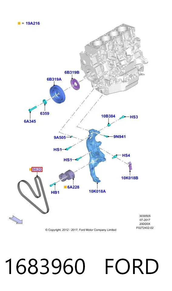 Pas napędowy mechanizmów 1683960 Ford