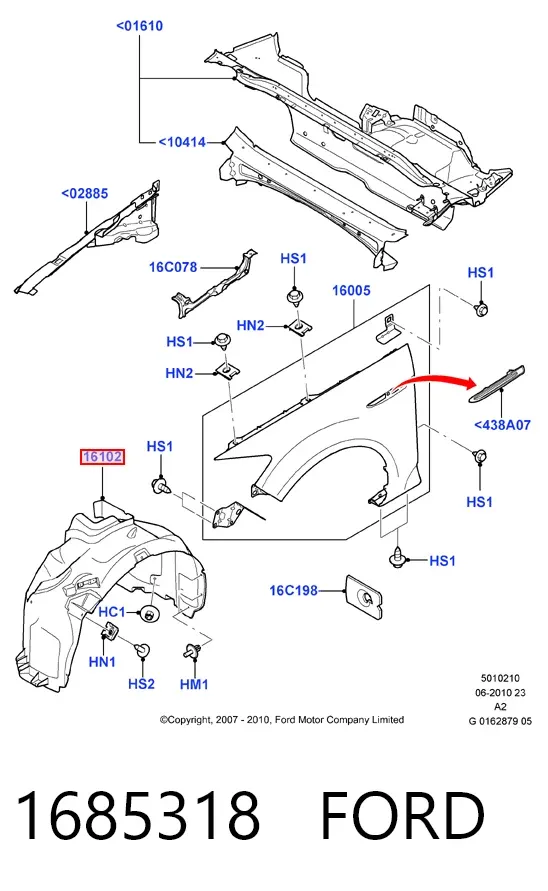 Nadkole błotnika przedniego prawe 1685318 Ford