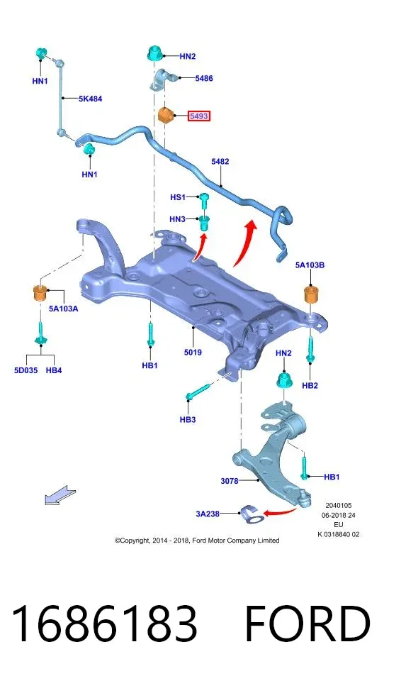 Tuleja stabilizatora przedniego 1686183 Ford