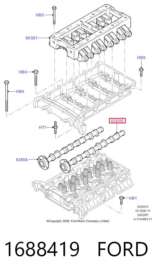 Wał rozrządu silnika ssący, dolotowy 1688419 Ford