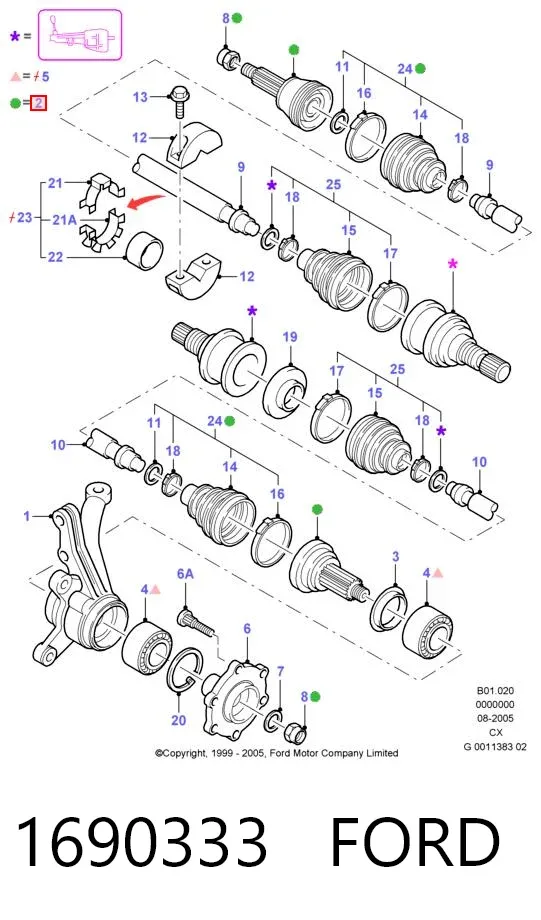 Przegub homokinetyczny przedni zewnętrzny 1690333 Ford