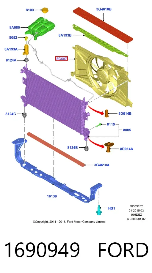 Wentylator elektryczny układu chłodzenia kompletny (silnik+wirnik) 1690949 Ford