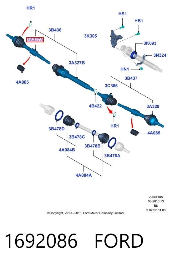 Przegub homokinetyczny przedni zewnętrzny 1692086 Ford