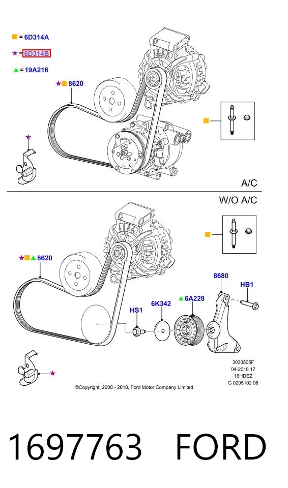 Pas napędowy mechanizmów 1697763 Ford