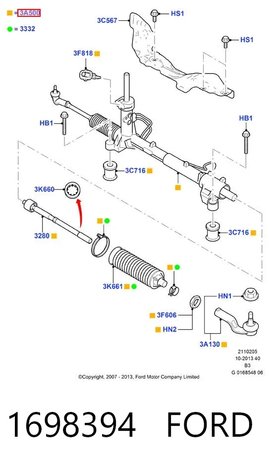 Listwa kierownicza (maglownica) 1698394 Ford