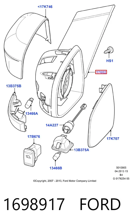 Wkład lusterka wstecznego prawego 1698917 Ford