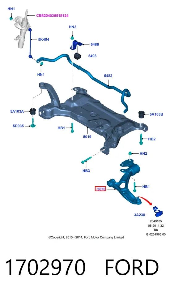 Wahacz zawieszenia przedniego dolny prawy 1702970 Ford