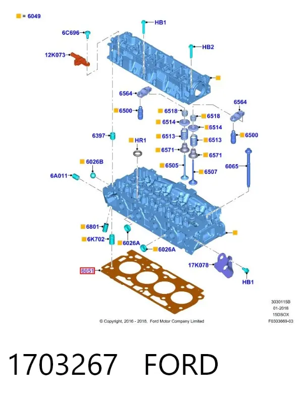 Uszczelka głowicy cylindrów 1703267 Ford