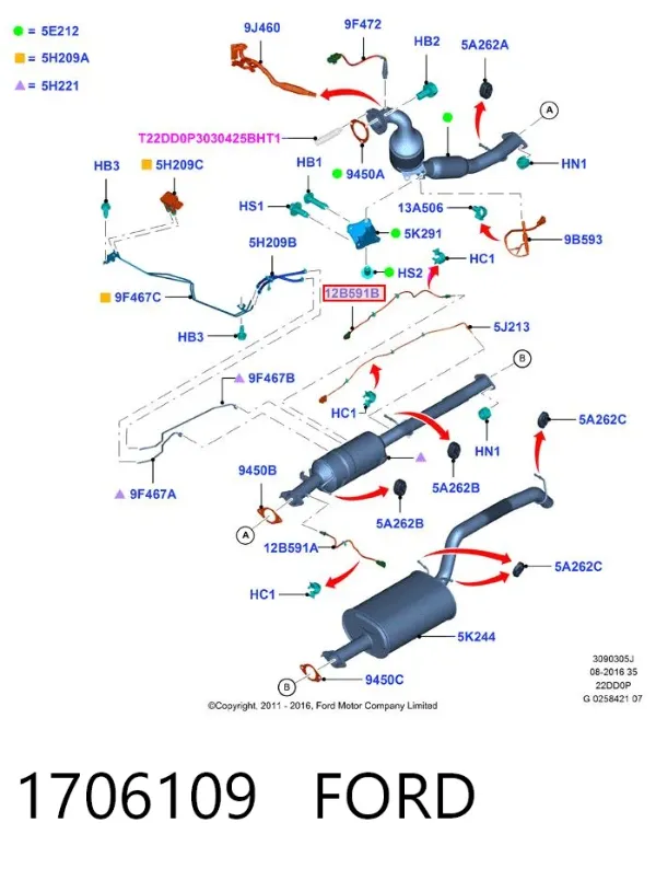 Czujnik temperatury spalin, w katalizatorze 1706109 Ford