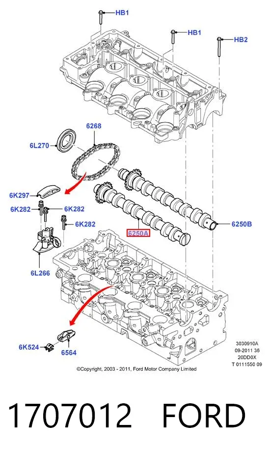 Wał rozrządu silnika ssący, dolotowy 1707012 Ford