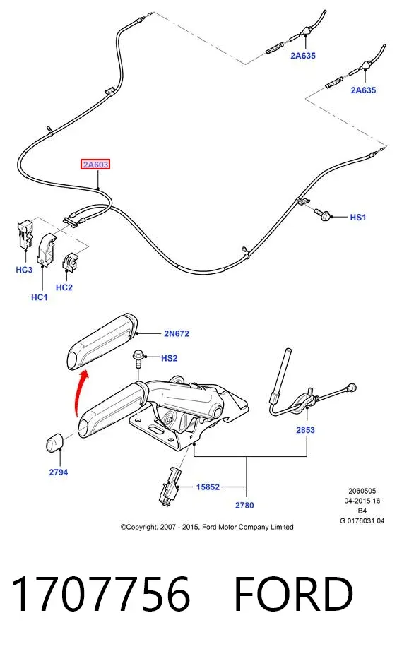 Linka hamulca ręcznego tylna prawa/lewa 1707756 Ford