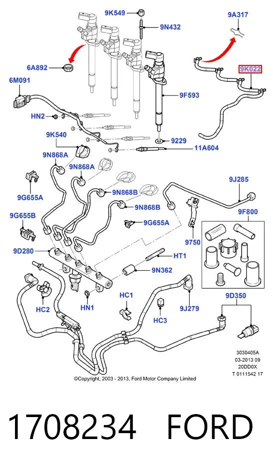 Rurka paliwa, zwrotna od wtryskiwaczy 1708234 Ford