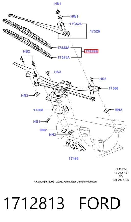 Pióro wycieraczki szyby przedniej, zestaw (2 szt.) 1712813 Ford