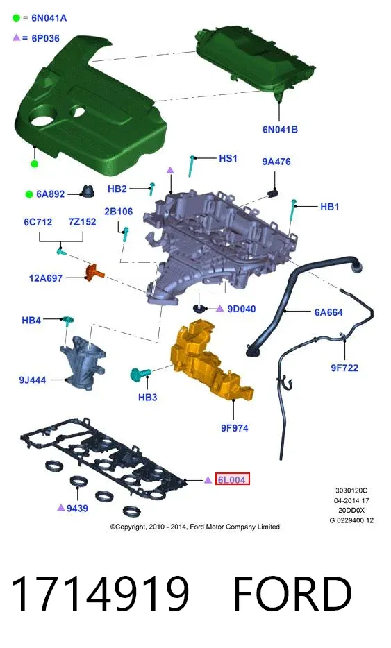 Uszczelka pokrywy zaworowej silnika, zestaw 1714919 Ford