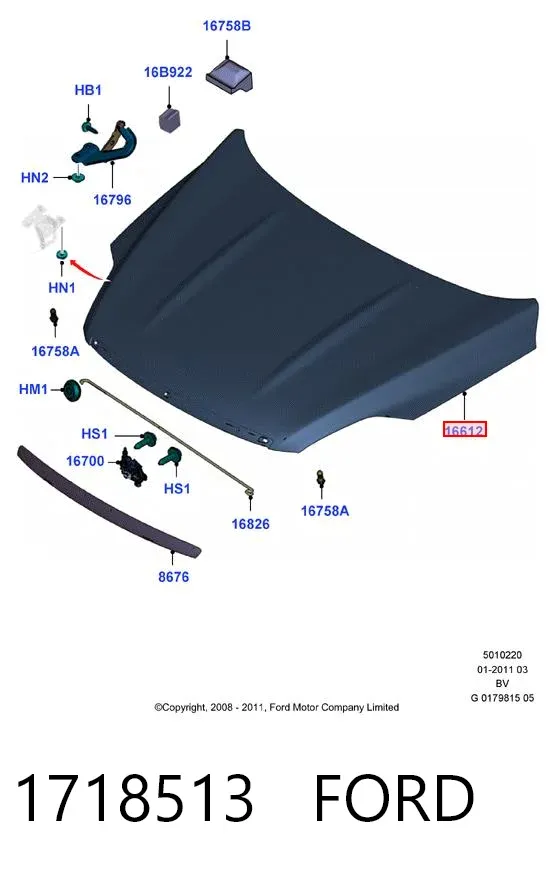 Maska silnika 1718513 Ford
