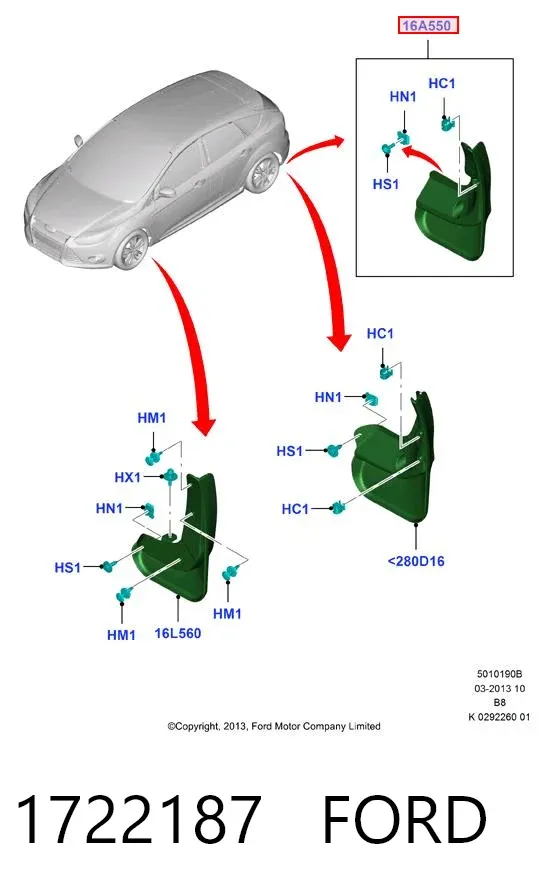 Chlapacze tylne, komplet Ford Focus III