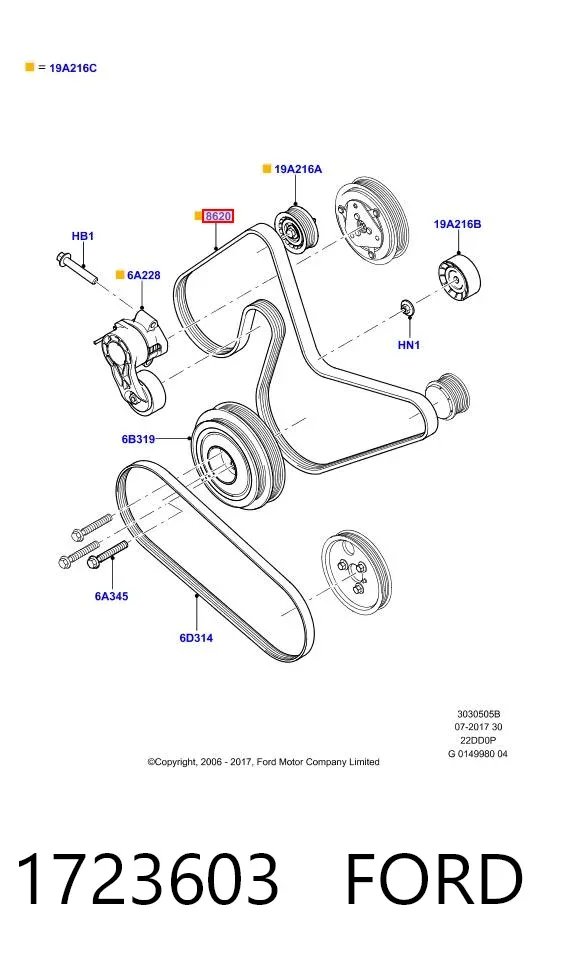 Pas napędowy mechanizmów 1723603 Ford