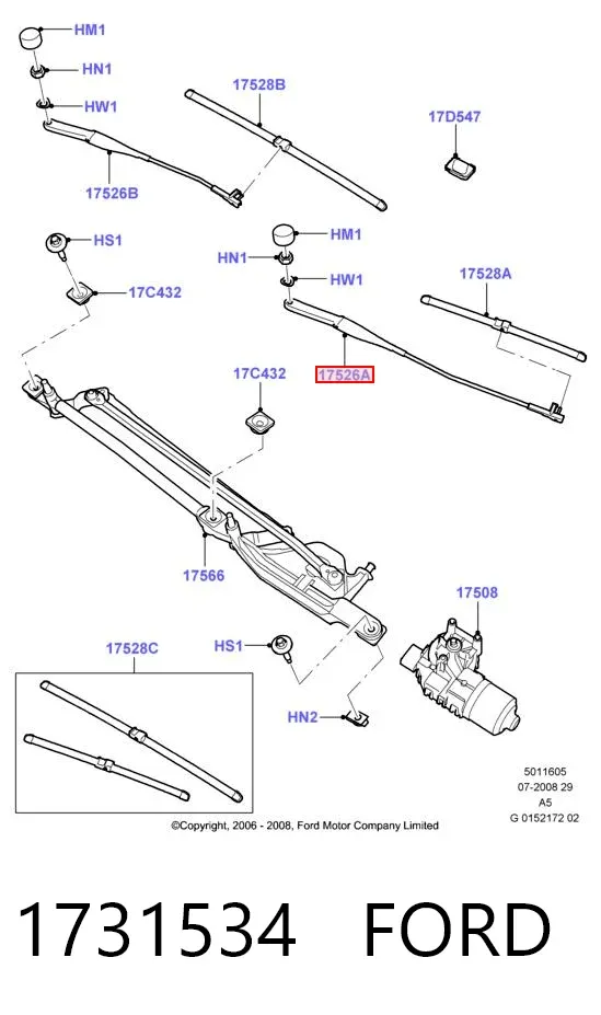 Ramię wycieraczki szyby przedniej 1731534 Ford