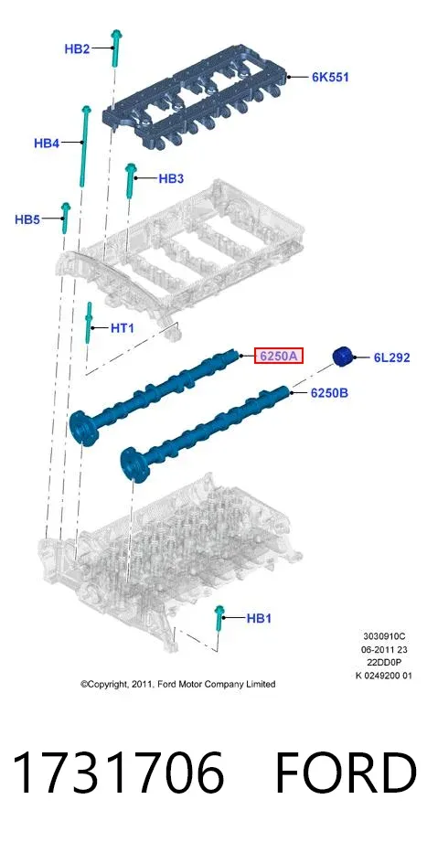 Wał rozrządu silnika wylotowy, wydechowy 1731706 Ford
