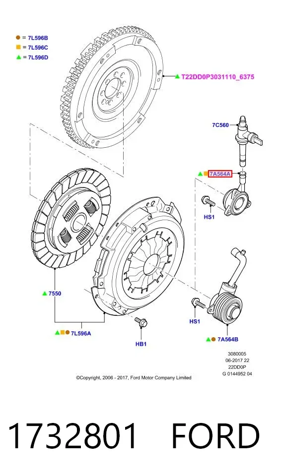 Cylinder roboczy sprzęgła (wysprzęglik) w komplecie z łożyskiem wyciskowym 1732801 Ford