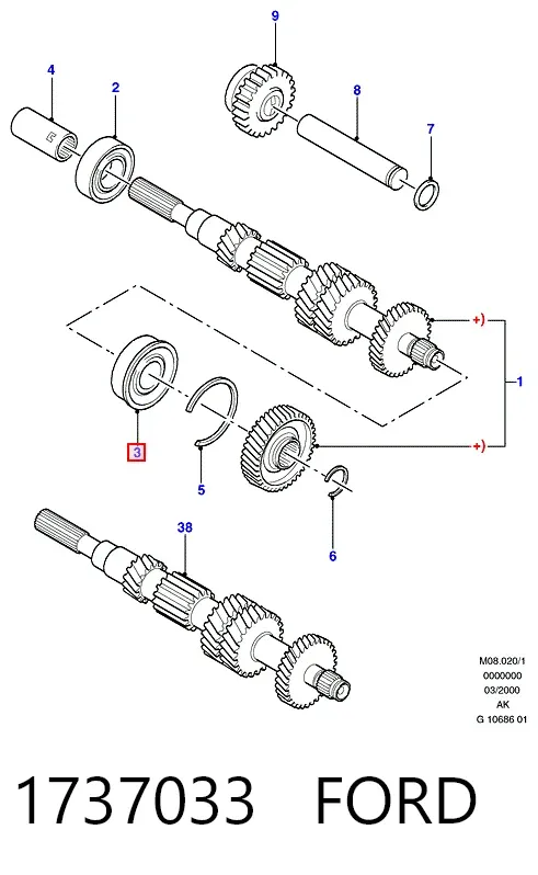 Łożysko wału sprzęgłowego skrzyni biegów 1737033 Ford
