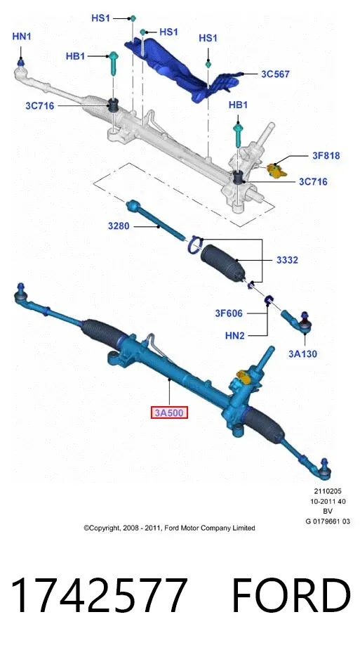 Listwa kierownicza (maglownica) 1742577 Ford