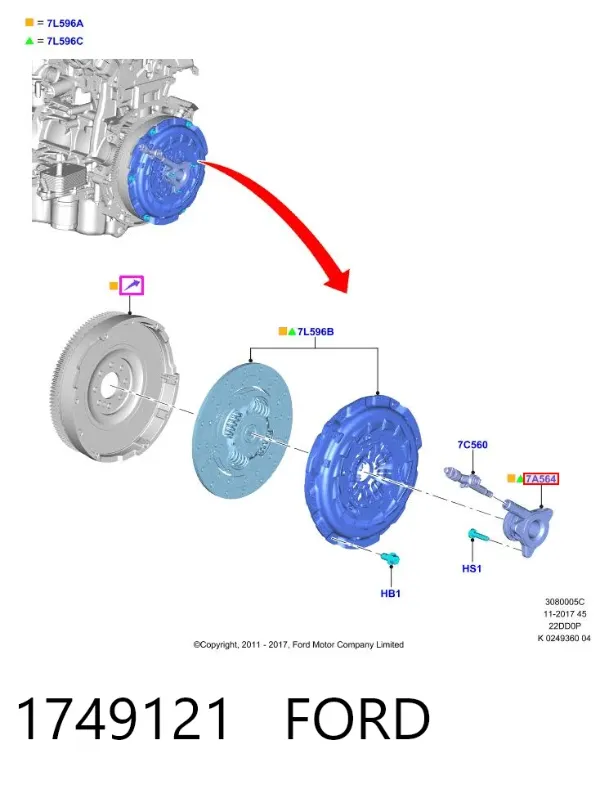 Cylinder roboczy sprzęgła (wysprzęglik) w komplecie z łożyskiem wyciskowym 1749121 Ford