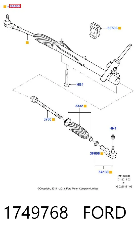 Listwa kierownicza (maglownica) 1749768 Ford