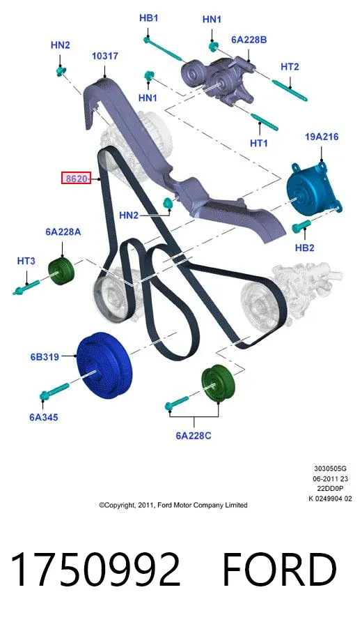 Pas napędowy mechanizmów 1750992 Ford