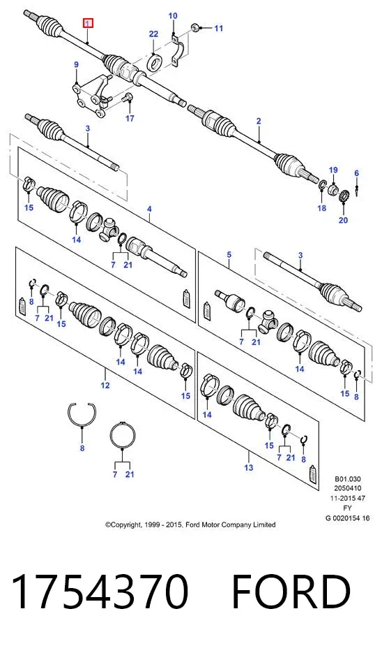 Półoś napędowa przednia prawa 1754370 Ford