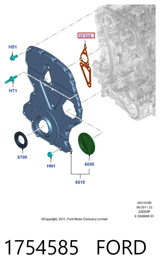 Uszczelka pokrywy przedniej silnika 1754585 Ford