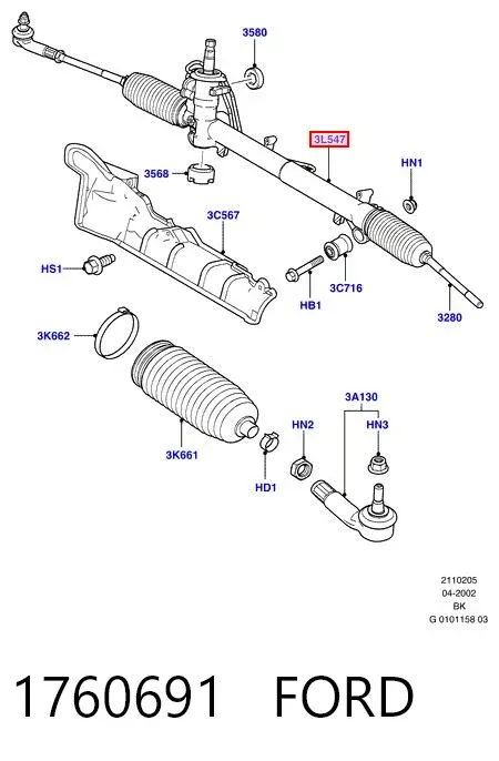 Listwa kierownicza (maglownica) 1760691 Ford