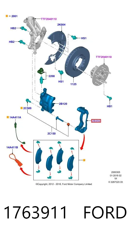 Jarzmo zacisku hamulcowego przedniego 1763911 Ford