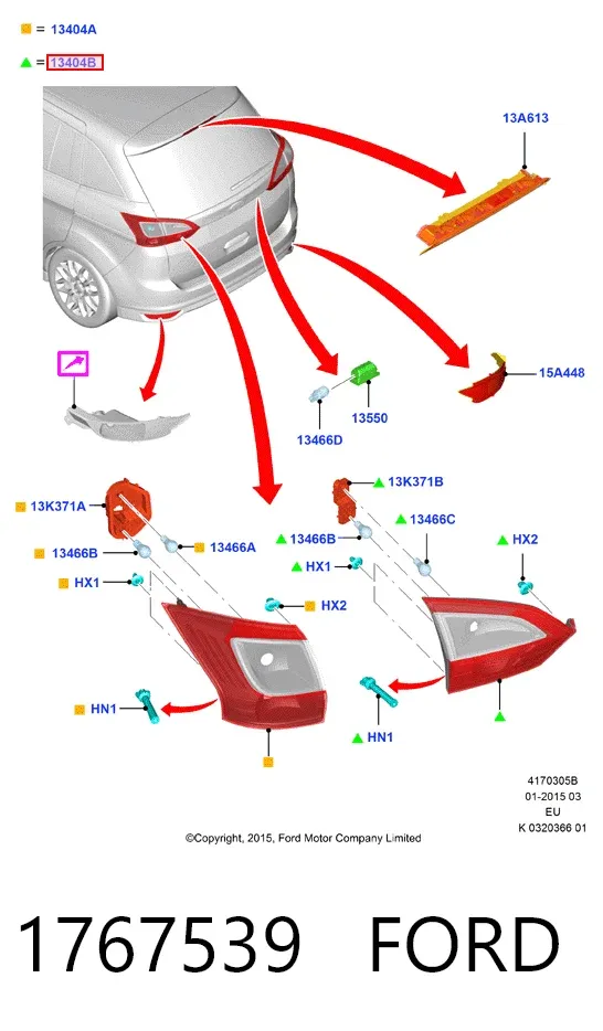 Lampa zespolona tylna lewa wewnętrzna 1767539 Ford