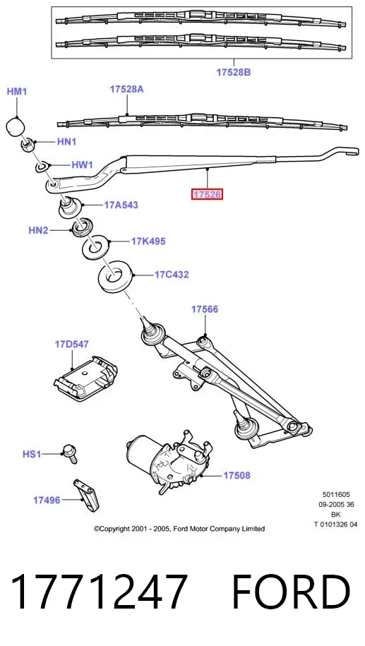 Ramię wycieraczki szyby przedniej Ford Fusion JU
