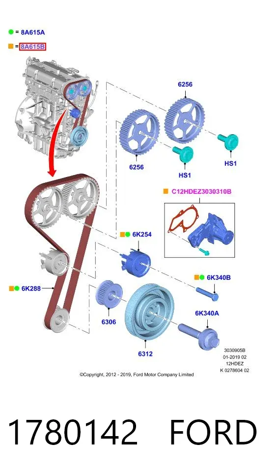Pasek rozrządu, zestaw 1780142 Ford