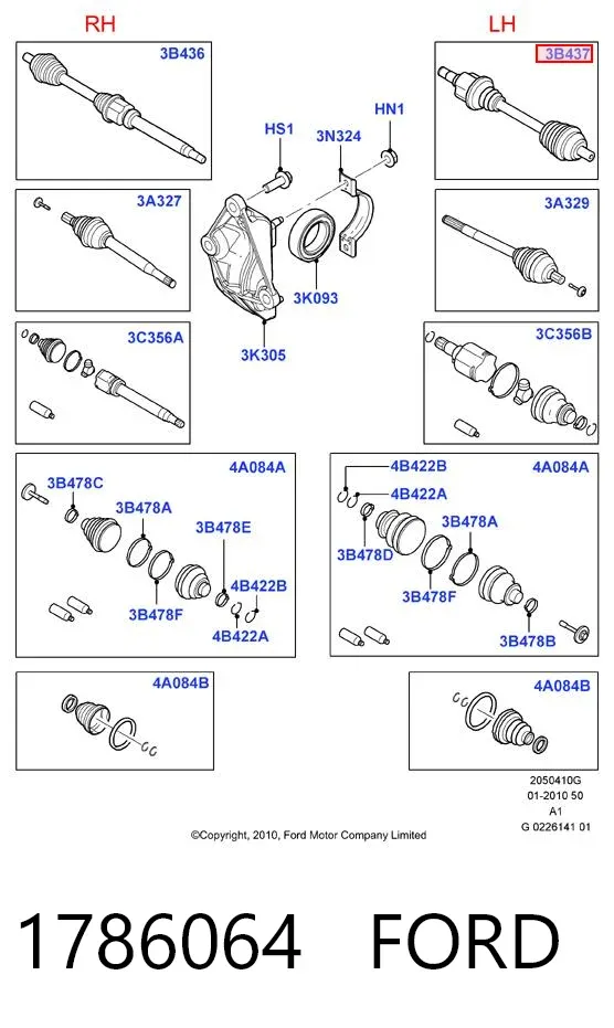 Półoś napędowa przednia lewa 1786064 Ford